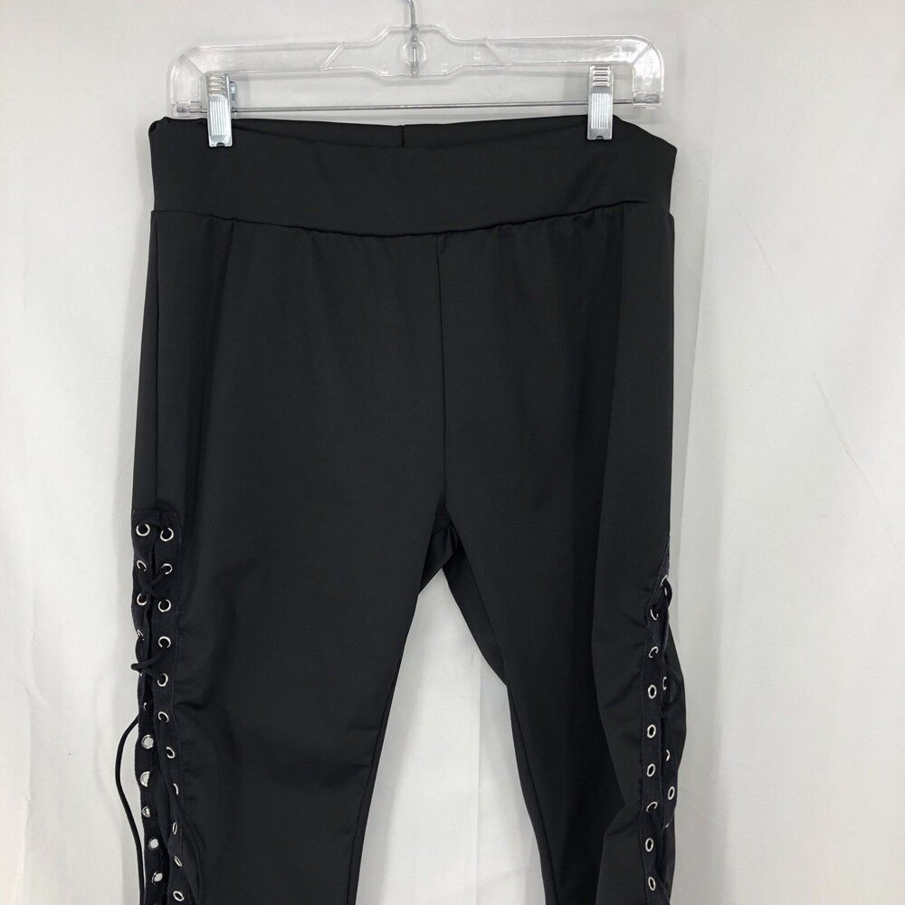 Dressfo Black Lace Up Corset Leg Capri Pants Large